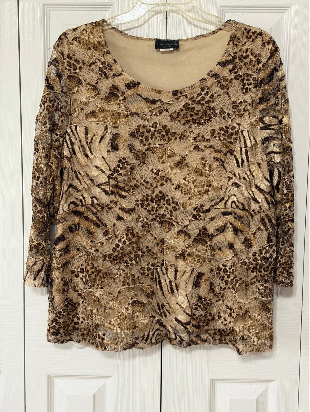 Christopher & Banks Women's 2X Animal Print Lace Top